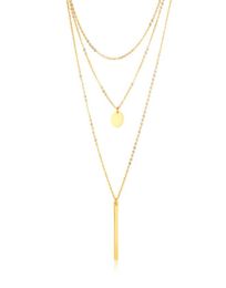 Boho Multilayer Bar Necklace Choker with Long Chain for Women Stainless Steel Jewlery Gold Tone1927016