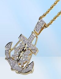 ied out anchor pendant necklaces for men luxury designer mens bling diamond rudder pendants 18k gold plated hip hop zircon jewelry7820930