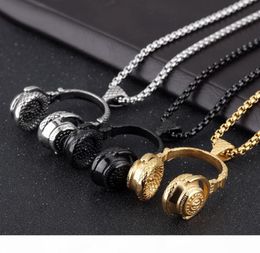 Stainless Steel Hip Hop Jewellery Vintage Men Rock Punk Rapper Disc Headset Microphone Pendants Chains Necklace Nightclub Singer DJ 5449528