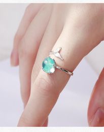925 Sterling Silver Open Blue Crystal Mermaid Bubble Rings for Women Girls Gift Statement Jewellery Adjustable Size Finger Ring xmas1606374