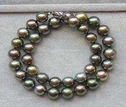 NEW FINE PEARL JEWELRY elegant 1011mm tahitian round black green pearl necklace 18inch7845639