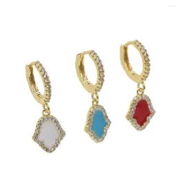 Dangle Earrings 2024 Delicate White Blue Red Colours Enamel Earring For Women Ladies Fashion Lucky Hand Drop Tiny Cz Charm Hamsa Jewellery