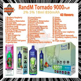 Original RandM tornado 9000 Puff Disposable Vapes 2% 5% Strength 18ml Pod 43 Flavors 9k E Cigarettes 850mAh Battery