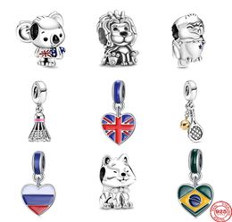 Surfing Koala Union Jack Lion Badminton Tennis dangle DIY fine beads Fit Original Charms silver 925 Bracelet Jewelry6206009