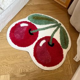 Cute Cherry Handmade Tufting Rug Door Mat Soft Fluffy Room Bedsize Rug Absorbent Non-slip Washable Bathroom Floor Mats Doormat 240127
