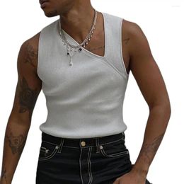 Men's Tank Tops Men Vest Slash Neck Knitted Sleeveless Slim Casual Loose Streetwear