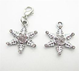 50PCS Silver Snowflake charms Christmas charms Dangle Hanging Charms DIY Bracelet Necklace Jewelry Accessory lobster clasp Charm7341002