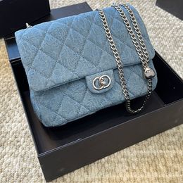 Fashion denim shoulder bag luxury designer crossbody Women CF clutch bag Diamond Lattice quilted bag metal adjustable chain backpack heart shaped lock buckle