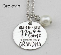 ONLY THE MOMS GET PROMOTED TO GRANDMA Inspirational Hand Stamped Engraved Charm Pendant Necklace Jewelry18Inch22MM10PcsLo6645470