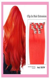 Peruvian 100 Virgin Human Hair Extensions Silky Straight Red Clips In 1424inch 70g 100g Straight Clips On Hair Products1625542