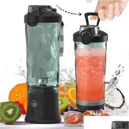 Fruit Vegetable Tools Portable Blender Smoothie Maker Waterproof 600Ml Personal Mixer Usb Rechargeable Stand With Six Blades Drop Dhjbx
