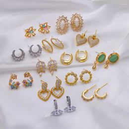 Stud Earrings Luxury Stainless Steel Zircon Earring For Women Gold Plated Vintage Heart C Shaped Fashion Jewellery Party Girl Gift