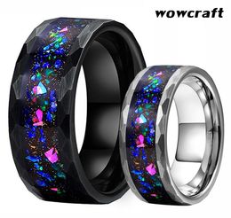 8mm Hammered Tungsten Carbide Rings for Men Women Wedding Bands Galaxy Crushed Opal inlay Brushed Finish Comfort Fit CX2007242515581