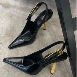 Dress Shoes Pointed Stiletto Heels Women Pumps Patent Leather 2024 Summer Designer Mule Sandals Elegant Sexy Office High