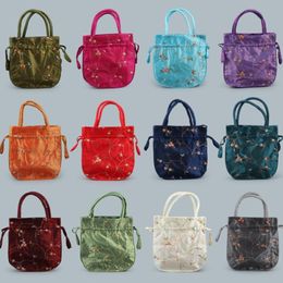 Retro Embroidery Satin Drawstring Bag Silk Brocade Jewellery Pouches Christmas Wedding Gift Bags267z