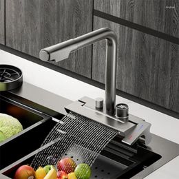 Kitchen Faucets Faucet Rain Waterfall Pull Out Single Hole Digital Display Mixer &Cold Water Tap