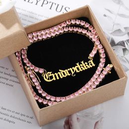 DIY Gold Plated Stainless Steel Custom Name Letter Pendant Necklace with 18inch CZ Tennis Chain for Men Women6147523