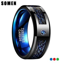 Somen 8mm Mens Tungsten Wedding Bands with Green/Blue/Red Cubic Zirconia Ring CZ Celtic Dragon Ring High Polished Size 240125