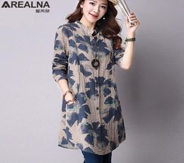 Arealna Ladies Long Tops Women Autumn Fashion Floral Cotton Linen Blouse Women Long Sleeve Shirts Plus Size Korean Vintage TunicMX5894303