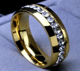 Whole Fashion Factory 316L Stainless Steel Crystal Wedding Rings For Women Men Top Quality 18K Gold Plated Mens Ring3122889