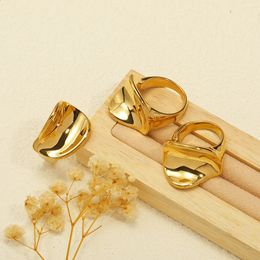 Punk Style Irregular Geometric Signet Rings For Women Bijoux Vintage Gold Color Stainless Steel Bulk Jewelry Personality Gift 240125