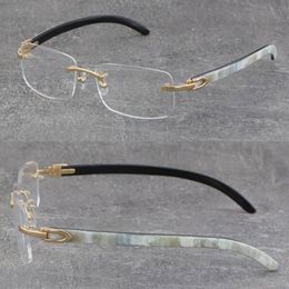 Quality White Inside Black Buffalo Horn Frame Man Woman Optical Original Wood Eyeglasses 18K Gold Frame glasses Rimless 8200757 Un271a
