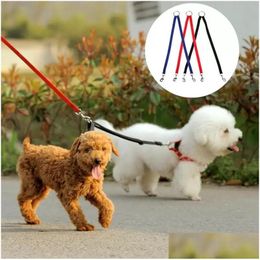 Dog Collars Leashes Durable Nylon Double Walking Couple Puppy 2 Way Collar Leash Pet Traction Lead Rope Belt Accessories Drop Deli Dhevf