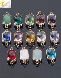 CSJA Cheap 10pcs Bohemian Square Crystal Glass Beads Gold Double Rings Pendant for Necklace Charm Bracelets Connector Jewellery Fi3717738