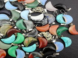 Whole 50pcslot trendy Assorted Natural stone Mixed Moonstone Turquoise stones moon shaped charms pendants for jewelry making 8274366