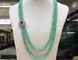 sell natural dongling green stone beads multilayer micro inlay zircon clasp long necklace sweater chain fashion jewelry343B9727456