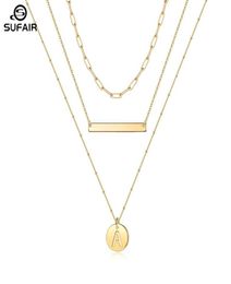 Chains Sufair Layered Disc Initial Charm Necklace For Women 14K Gold Filled Paperclip Chain Bar Letter Pendant Jewelry4256595