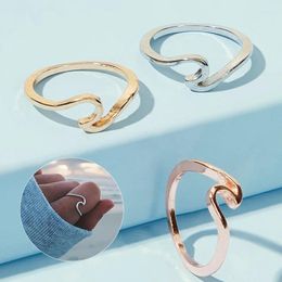 Cluster Rings Fashion Simple Design Sea Wave Ocean Surf Metal Finger Jewellery Ring For Women Surfer Gift