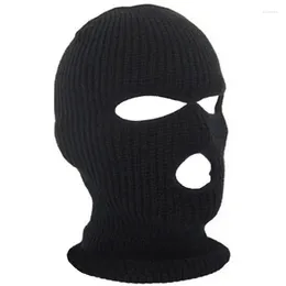 Berets 3 Hole Motorcycle Mask Balaclava Black Knit Hat Face Shield Beanie Cap Winter Dropship