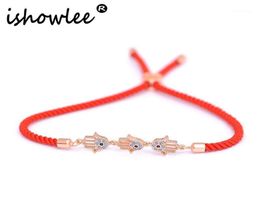 ISHOWLEE Three Hamsa Hand Charm Bracelets Femme Red Thread Rope Chain Bracelets for Women Gold 585 Friends Gift Jewellry sla2014671212