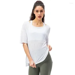 Women's T Shirts Design Sexy Loose Mesh Yoga Blouse Breathable T-shirt Quick Dry Short Sleeve Gym Running Fitness Cover Up Sportswear