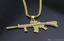 18k Gold Plated Rapper M4 submachellone gun Pendant Necklace 75cm Gold Color HIPHOP New York Men039s Pendant necklaces 2017 Jul3137858