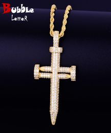 Iced-Out Nail Shape Pendant For Women Men Material Copper Cubic Zircon Gold Color Hip Hop Rock Street Jewelry Bling Charm Pendant8612554