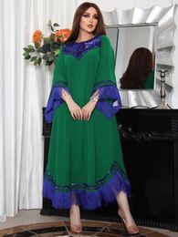 Ethnic Clothing Eid Ramadan Morocco Dress Women Jalabiya Sequins Tassel Muslim Abaya Kaftan Evening Green Party Vestidos Fashion Abayas