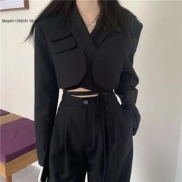 Women Sexy Chic Crop Blazer Jacket High Waist Trousers Suits Wide Leg Pants Outfit 2Piece Set Fashion For Female Summer 240202