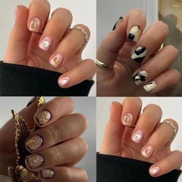 False Nails Short Round Fashion French Leopard Nail Tips Fruits Full Cover Fake For Salon