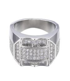 OMHXZJ Whole Band Rings European Fashion Man Party Wedding Gift Luxury Square White Zircon 18KT Whites Gold Rose Gold Ring RR44994683