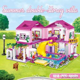 Blocks ZKZC 1018pcs City 1 Change 3 Summer Double-storey Villa House Building Blocks Friends Garden Flower Figures Bricks Toys Girls