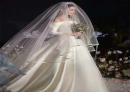 2T Long Wedding Veil 15m Width 3m Length White Ivory Tulle Ribbon Edge Two Layer Wedding veil Whole Bridal Veils6107426