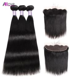 Allove Water Wave Extensions Straight Kinky Curly Human Hair Bundles Deep Loose With 13x4 Lace Frontal Closure for Women All Ages 3271621
