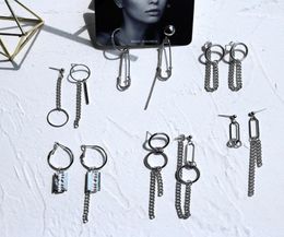 6 Pairs Per Set Earrings Safety Pin Geometry Chain Drop Earrings Women Vintage Long Chain Earrings Men Korean Fashion Jewelry C1816893727