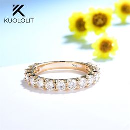 Kuololit Round Cut Diamond Ring for Women Solid 14K 10K Yellow Gold Low Set Wedding Band Engagement Gift Fine Jewellery 240119