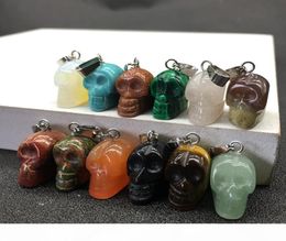 12pcs set Natural Stone Skull Pendant Necklaces with Leather Chains Crystal Agate Turquoise Opal Pendants Necklace Jewellery Accesso3494924