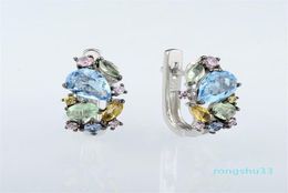 SANTUZZA Silver Earrings For Women Genuine 925 Sterling Silver Stud Earrings Colourful Gem Stones brincos Elegant Fashion Jewelry231676815