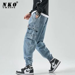 CHAIFENKO Hip Hop Cargo Jeans Pants Men Fashion Casual Harem Joggers Trousers Men Streetwear Denim Jeans Men Plus Size M-8XL 240125