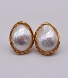 New DIY baroque pearl earrings Gold female earrings Natural white baroque pearl Unique gift Women039s pearl earrings24994531432421
